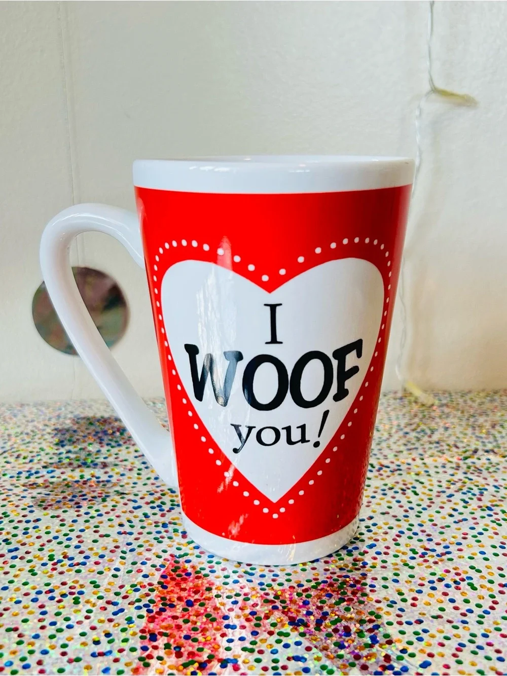 NEW I Woof You White Red Heart Mug Cup Coffee Tea Hot Chocolate Love Iced Dog 16